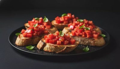 Original italienische Bruschetta mit frischen Basilikum